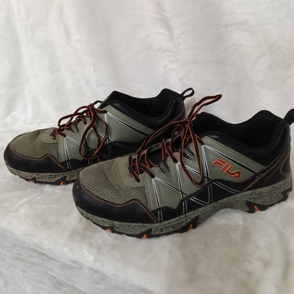 Fila Mens 1JW01668-305 Trail Running Shoes Olive Green Orange Wide 4E Size 12
